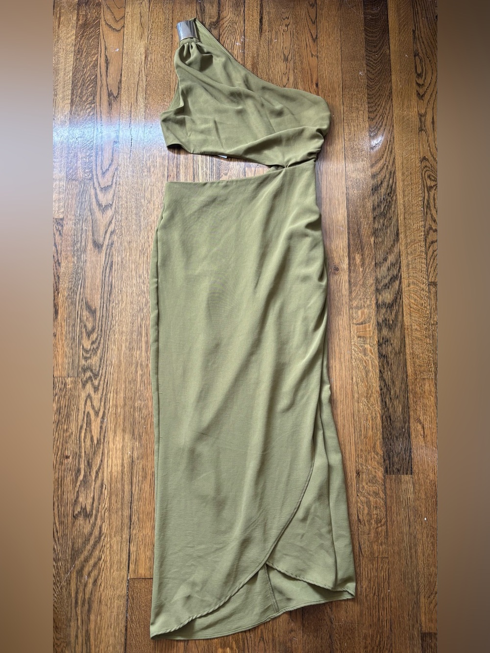 Zara Olive Green One Shoulder Cutout Midi Dress